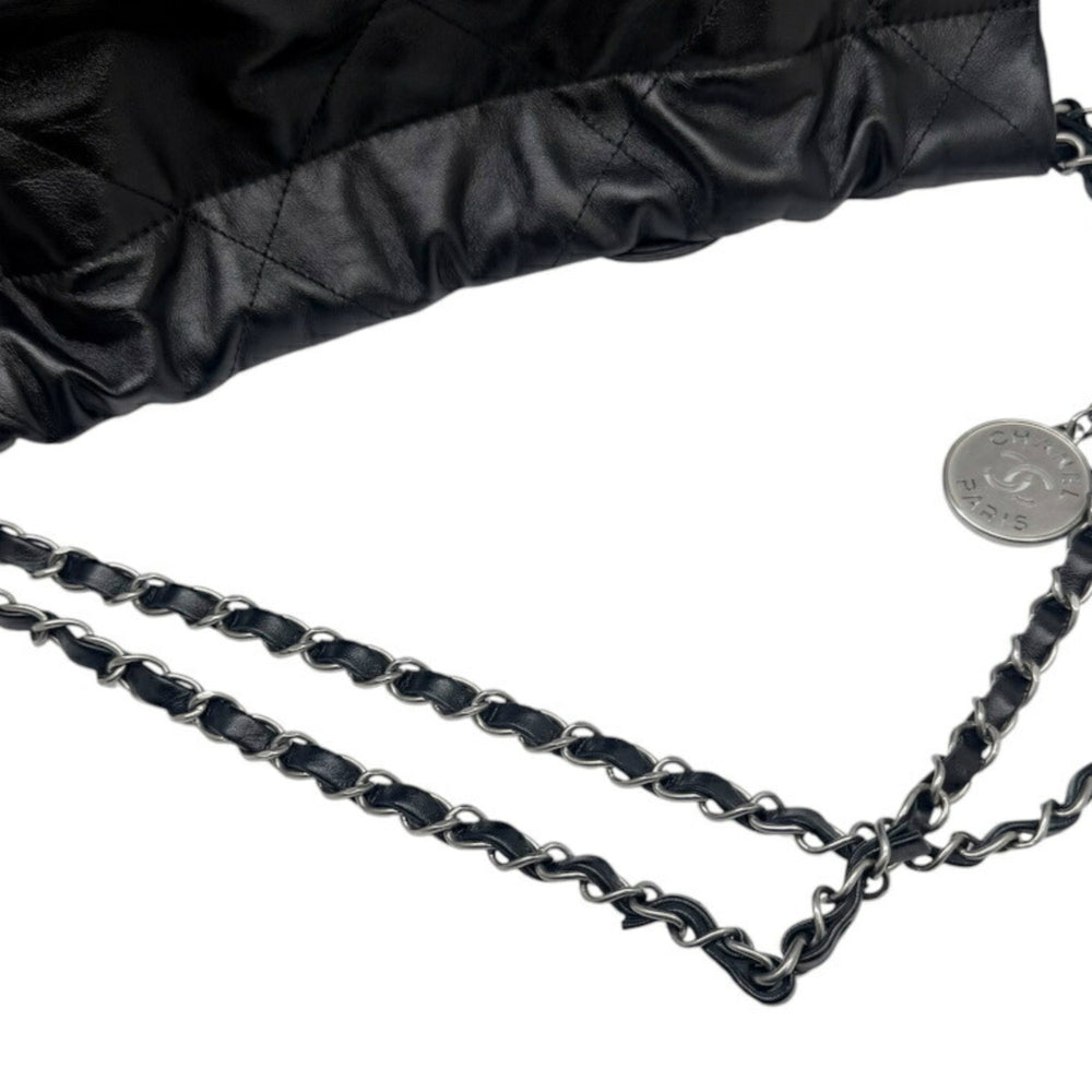 CHANEL Matelassé 22 Small Handbag, Calfskin, Black AS3260, Chain Tote, Women's — Like New