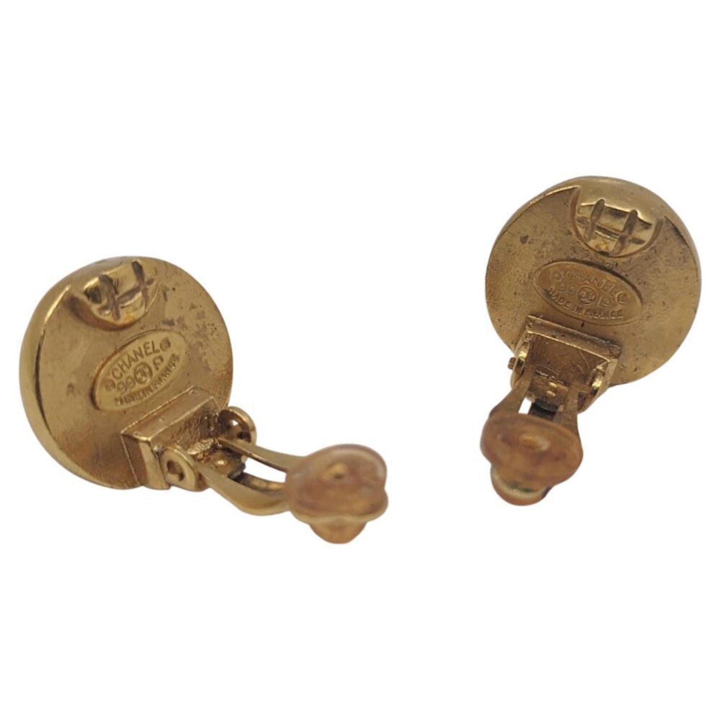 CHANEL Coco Round Earrings with Red Stone, GP 99P, Gold, Red, Women's