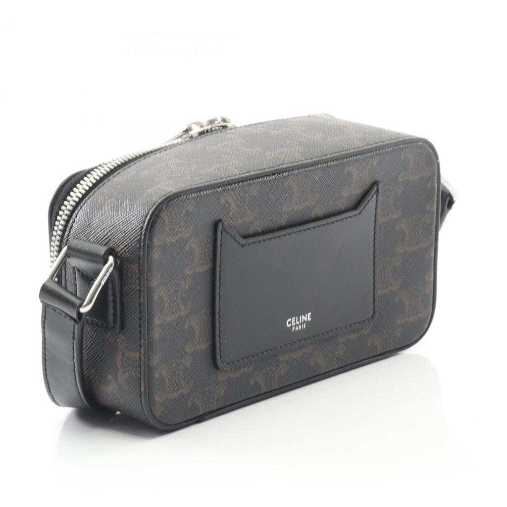 Celine Triomphe shoulder bag in coated canvas and leather, men's, black brown, 114902EVJ