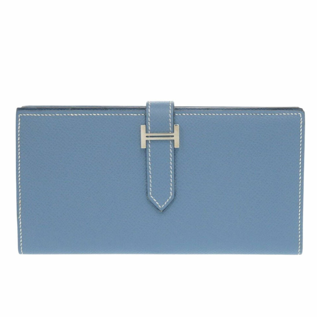 Hermes Bearn soufflet blue jean Epsom leather L stamp (2008 model) long wallet 0058HERMES