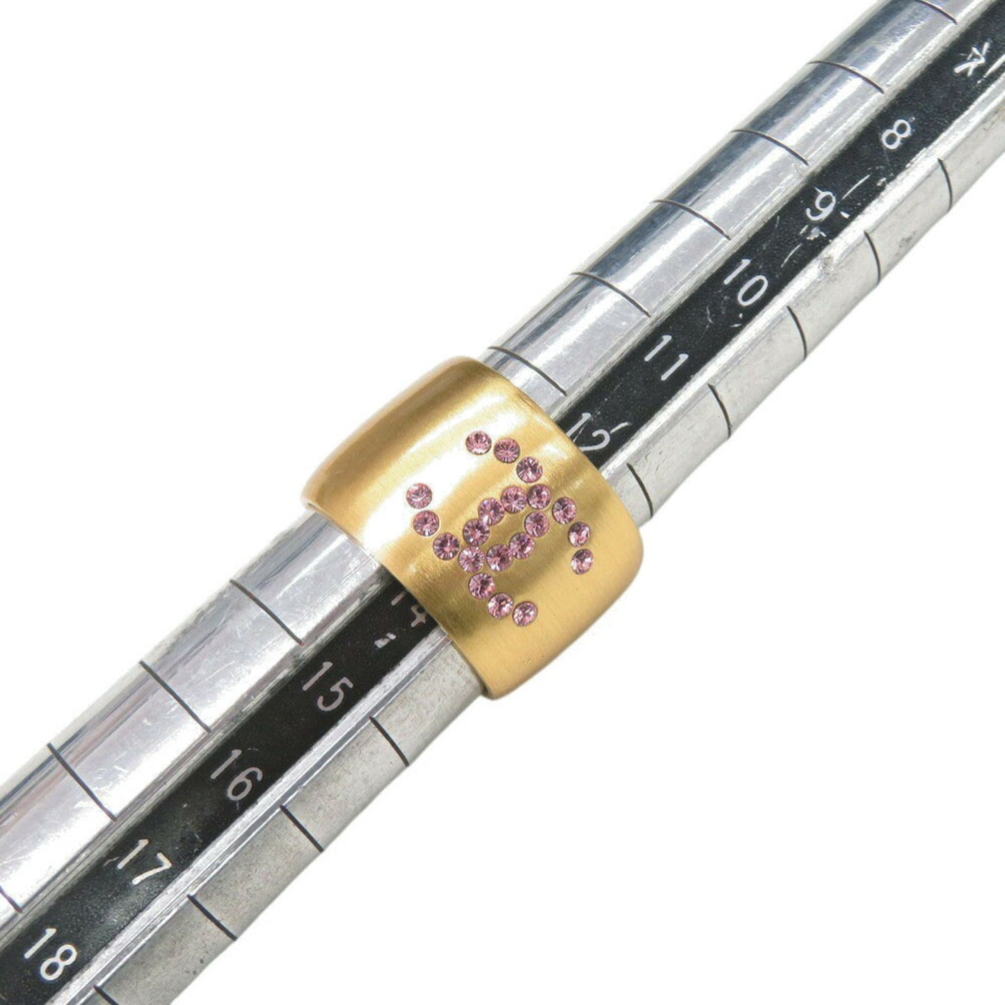 Chanel Coco Mark Heart Metal Size 14 Gold Pink Ring 1179CHANEL