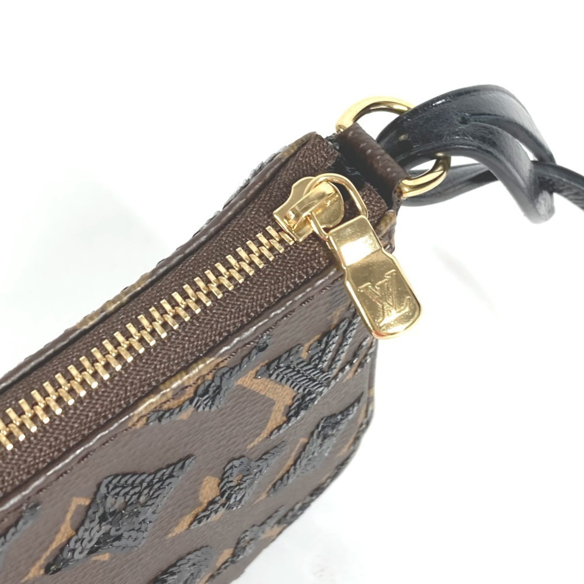 LOUIS VUITTON M26473 Monogram Sequin Pochette Accessoires Bag Accessory Pouch Shoulder Canvas Women's Brown Like New — Like New
