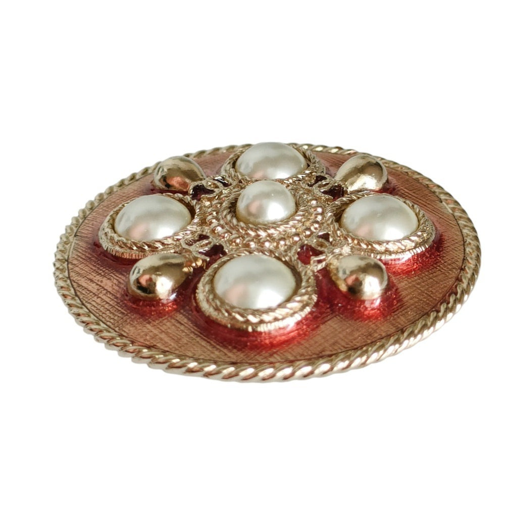 CHANEL B17P Pearl Motif Pin Brooch with Box, Gold Color, Women's — Like New