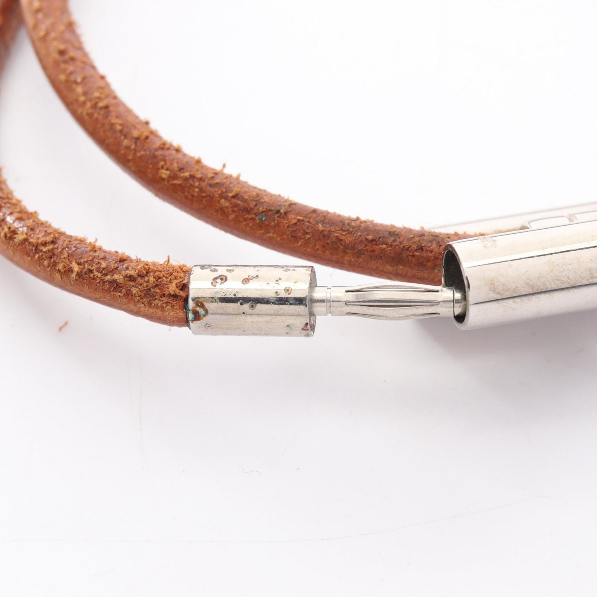 Hermes Hermès Tourni Tresse Bracelet, Stainless Steel and Leather, Women's, Silver Brown