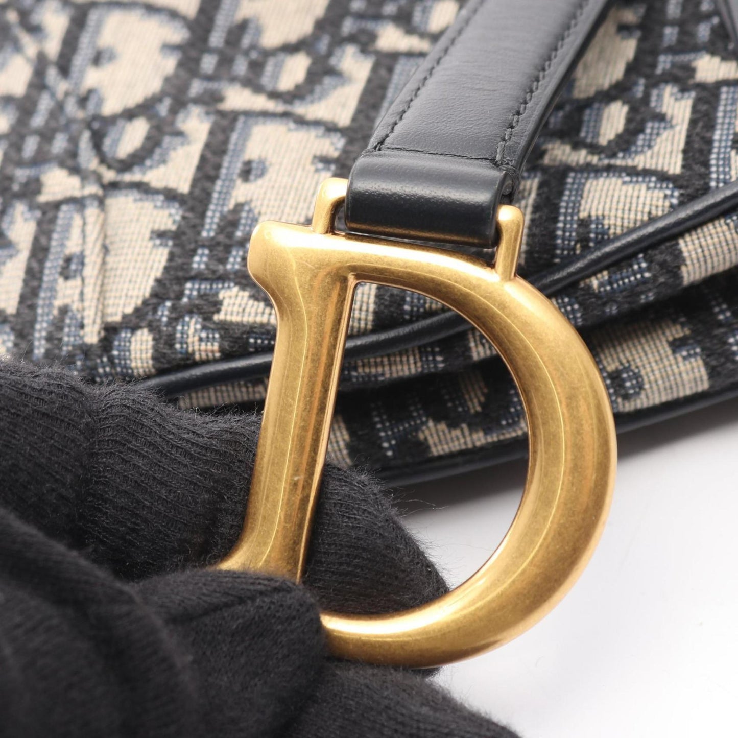 Christian Dior Dior Saddlebag Mini Oblique Jacquard Handbag Canvas Leather Women's Bag Beige Black Navy
