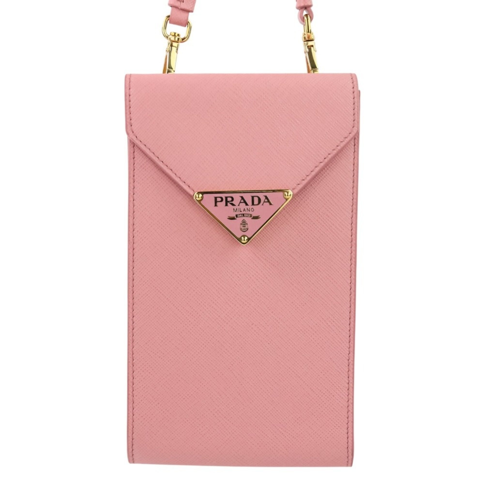 PRADA Saffiano Leather Chain Shoulder Bag/Pochette 1BP050 Pink Women's — Like New