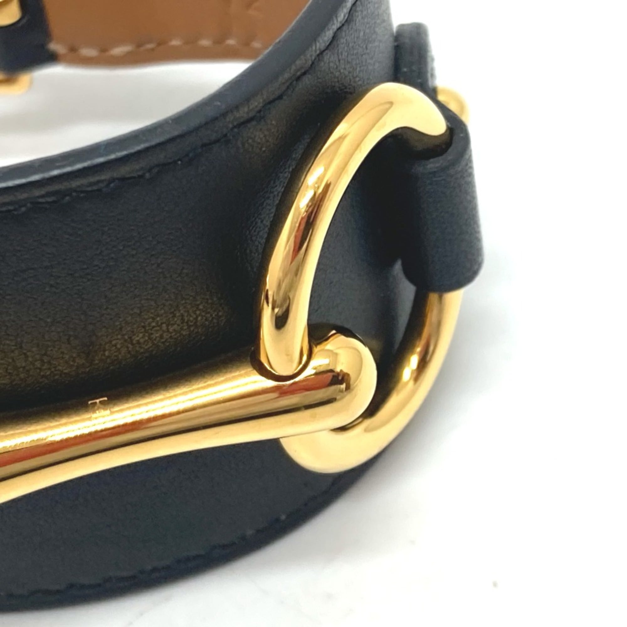 HERMES Horsebit Bangle Bracelet in Swift Leather, Black, Like New, Women's — Like New
