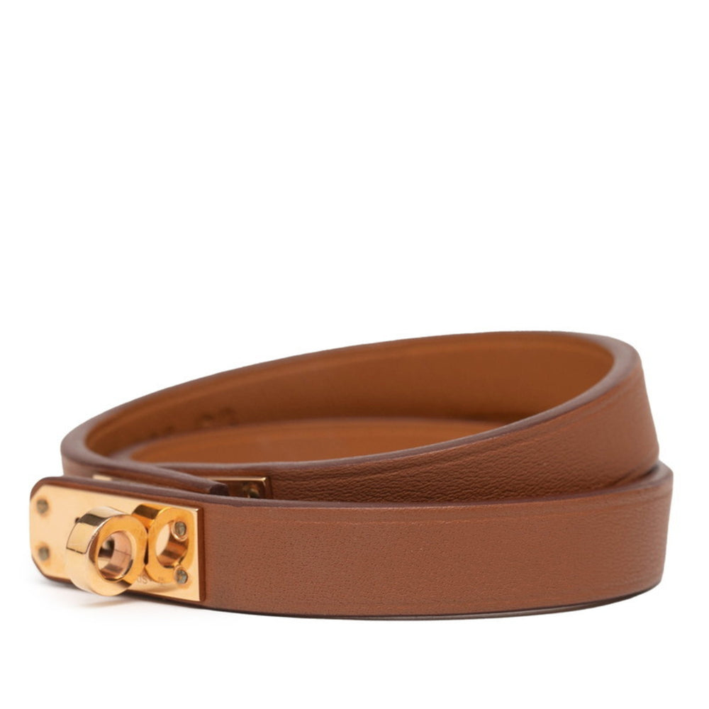 Hermes Hermès Mini Kelly Double Tour Bracelet in Brown with Gold Hardware and Swift Leather for Women — Like New