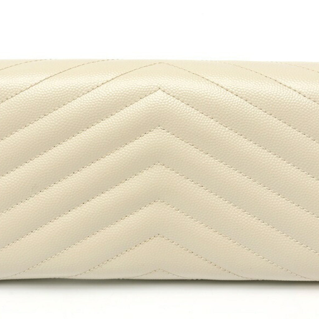Saint Laurent Monogram Large Flap Wallet 372264 Grain de Poudre Embossed Leather Ivory S-159322