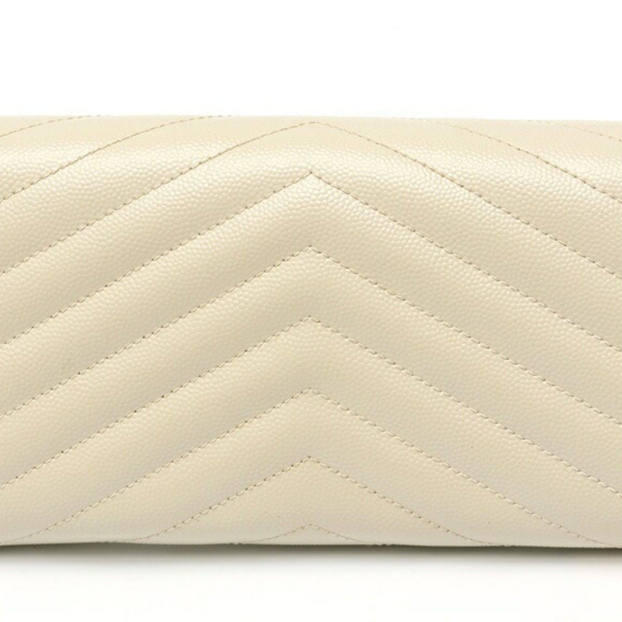Saint Laurent Monogram Large Flap Wallet 372264 Grain de Poudre Embossed Leather Ivory S-159322