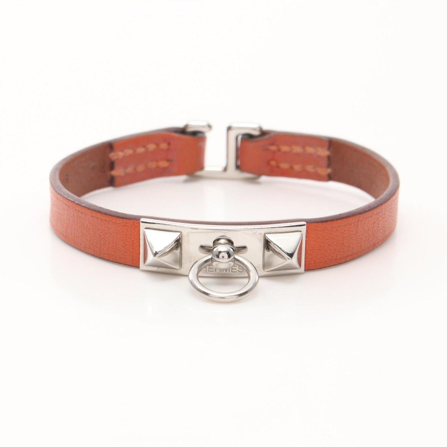 Hermes HERMES Rival Mini Bracelet Stainless Steel Swift Leather Ladies Orange Silver