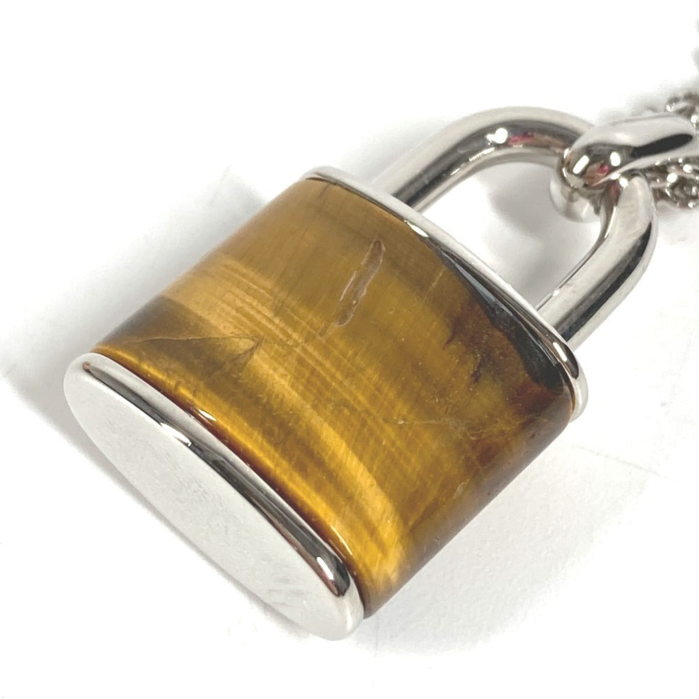 LOUIS VUITTON M62668 Collier LV Stone Tiger Eye Pendant Necklace, Accessory, Chain Metal, Men's, Women's, Silver — Like New