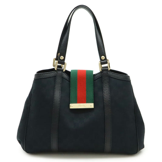 GUCCI GG Canvas Sherry Line Tote Bag Shoulder Leather Black Green Red 233609