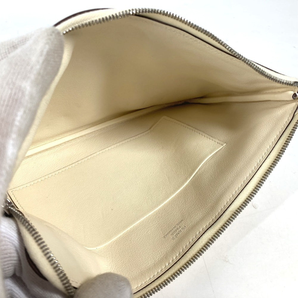 HERMES Hermes Carre Pocket Long Accessory Case Flat Pouch Bag Clutch Leather Women's Ivory — Like New