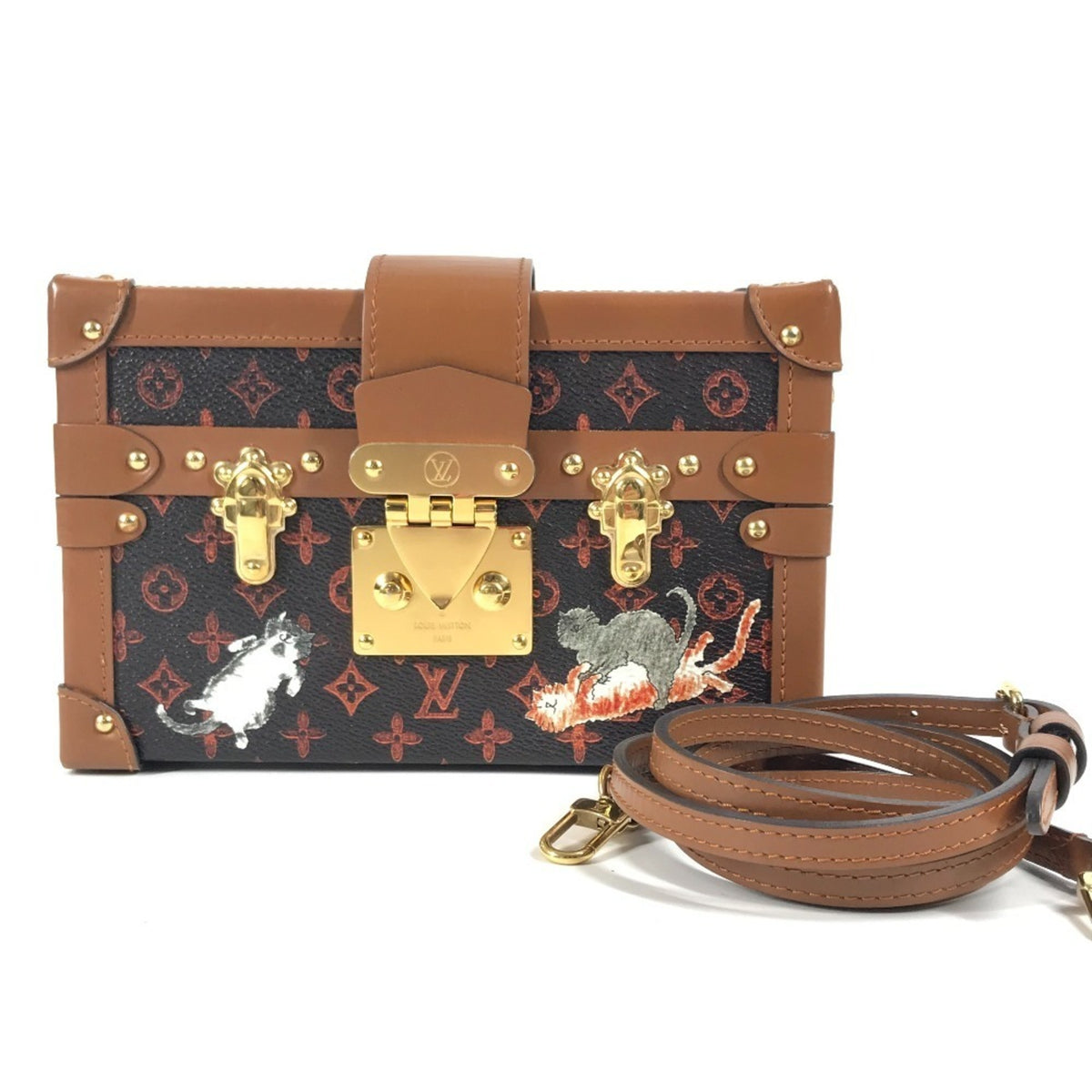 LOUIS VUITTON M44407 Monogram Catgram Petite Malle NM Clutch Bag, 2-Way Shoulder Canvas, Men's/Women's, Brown — Like New
