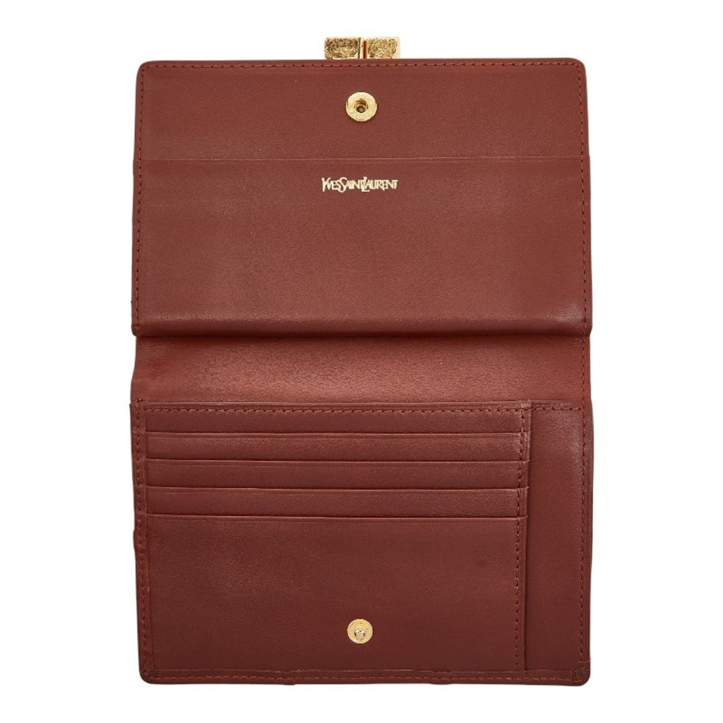 Saint Laurent YSL logo studded bifold wallet in brown leather for women.