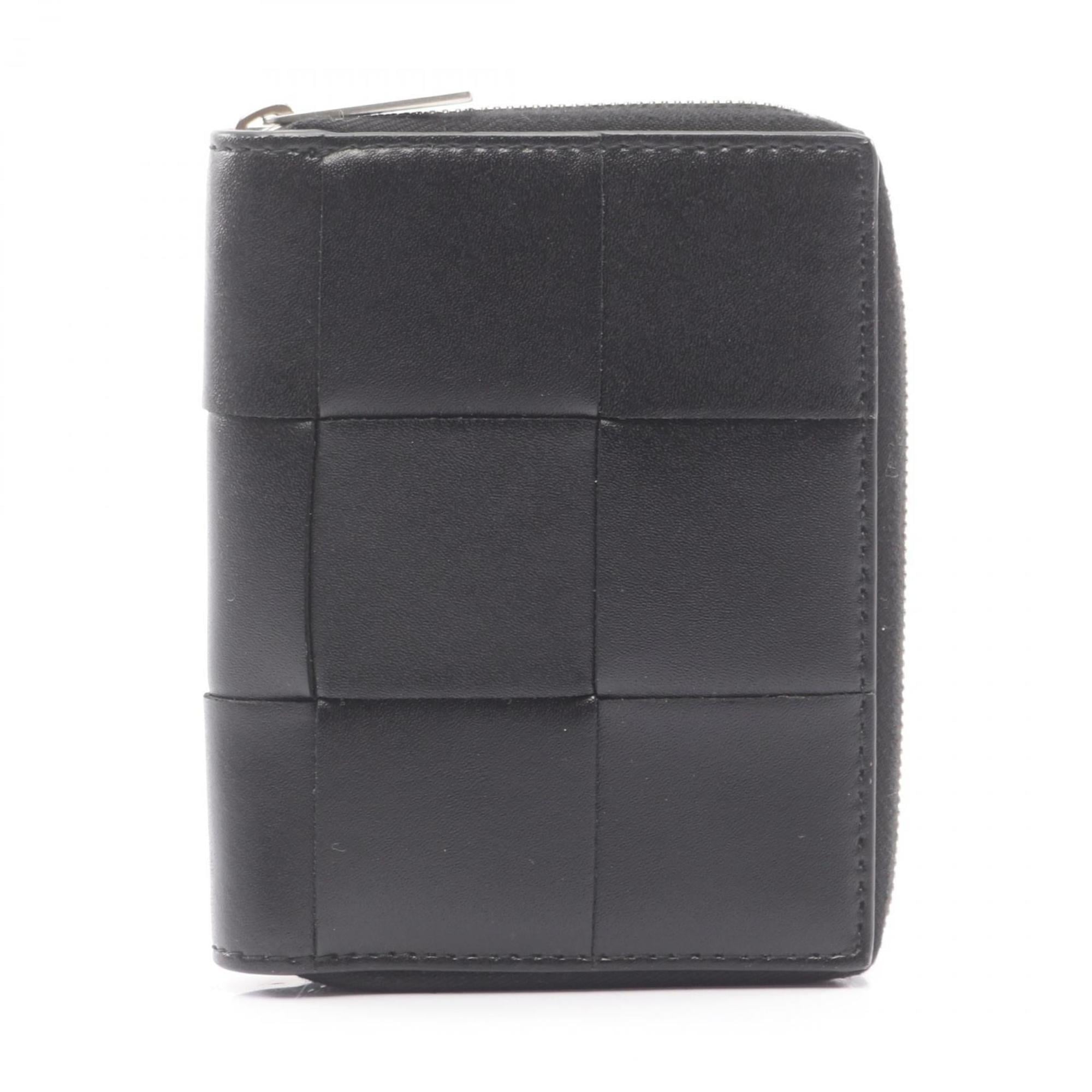 Bottega Veneta Maxi Intrecciato Round Wallet, Leather, Men's and Women's, Black