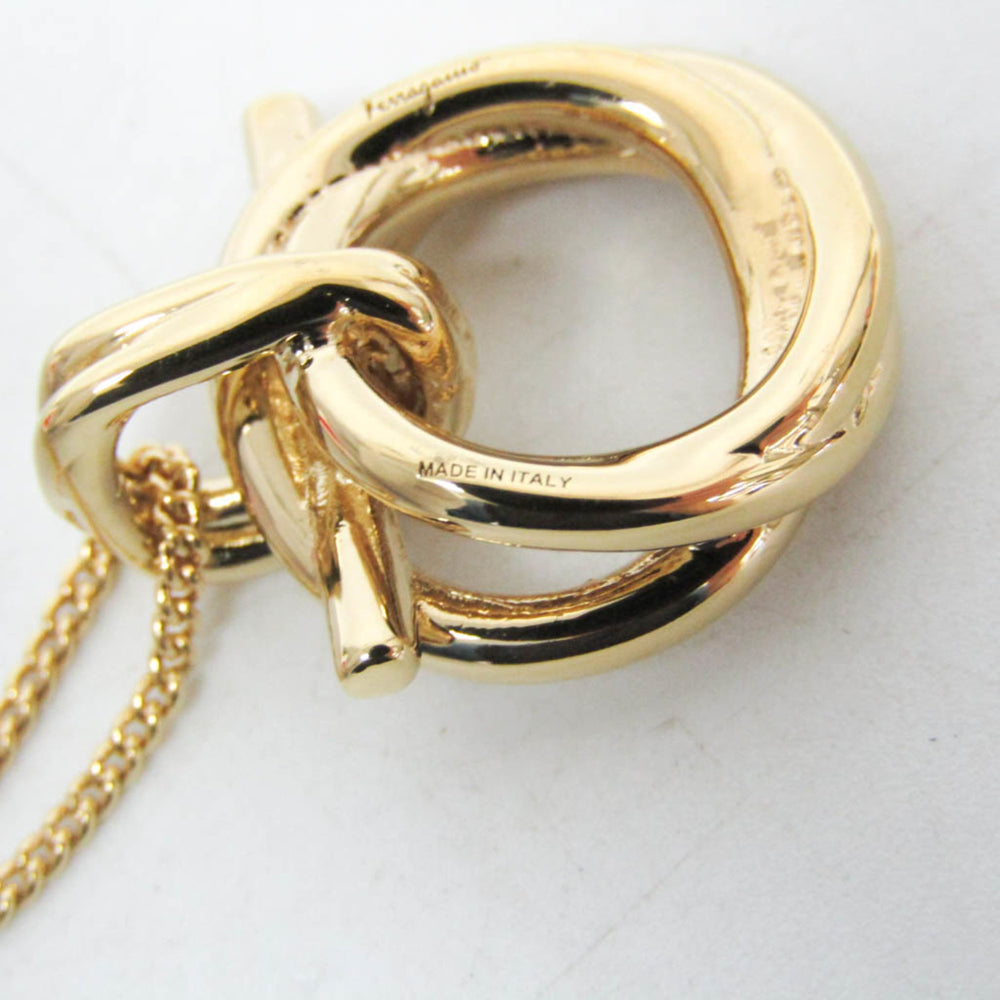 Salvatore Ferragamo Gancini 760609 Gold Plating Rhinestone Women,Men Fashion Pendant Necklace (Gold) — Like New