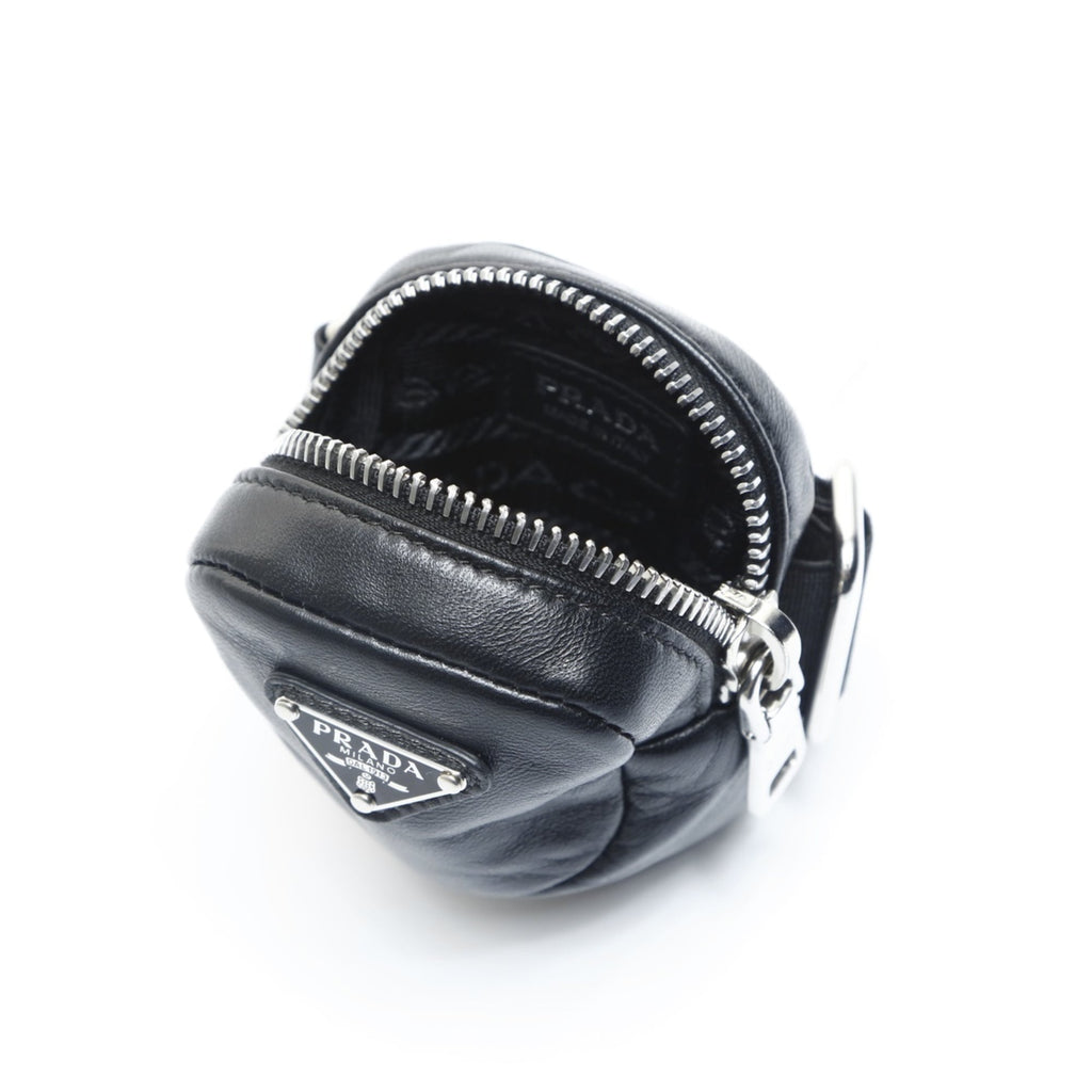 Prada Mini Leather Triangle Logo Charm Pouch in Black