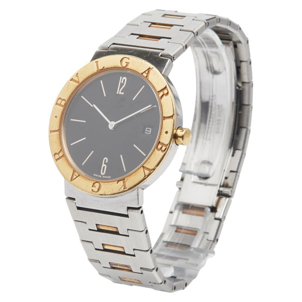 BVLGARI Men's Watch BB33SGD Quartz Black Dial Stainless Steel Yellow Gold Two-Tone — Good