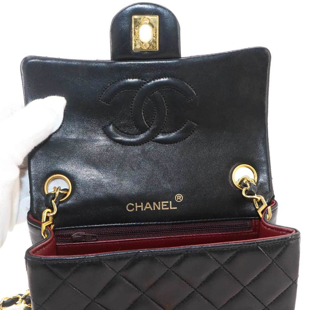 Chanel Mini Matelasse Chain Shoulder Handbag, Lambskin, Black, A01115, Gold Hardware — Like New