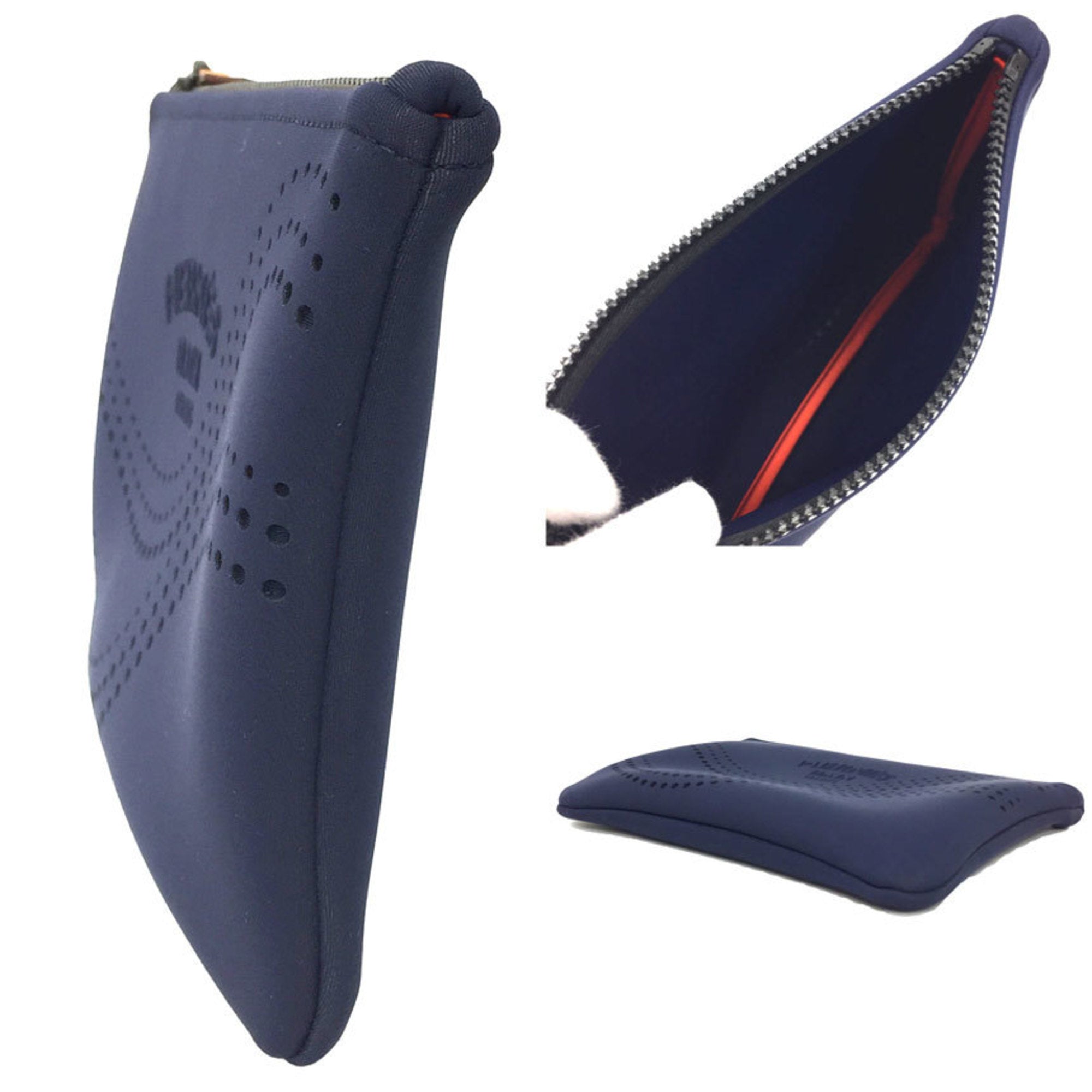 HERMES Neoban PM Wave Punching Flat Pouch Blue Navy Men's Women's Unisex — Like New