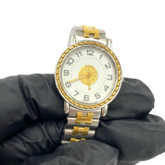 HERMES Vintage Sellier Stainless Steel GP Wristwatch Silver Gold 79642 — Good