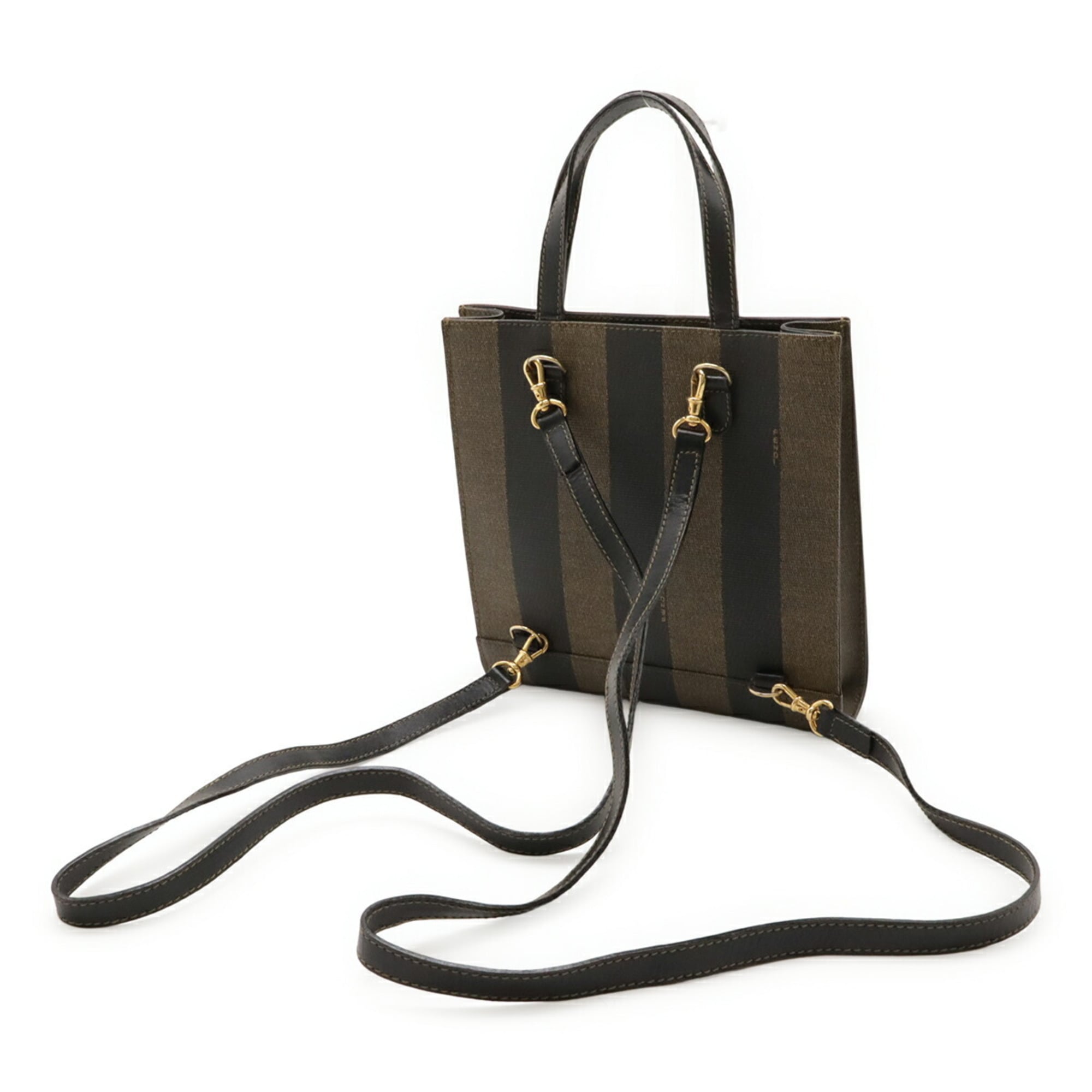 FENDI Pecan 3-Way Handbag, Shoulder Tote, Backpack, PVC Leather, Khaki Brown, Black, 30826