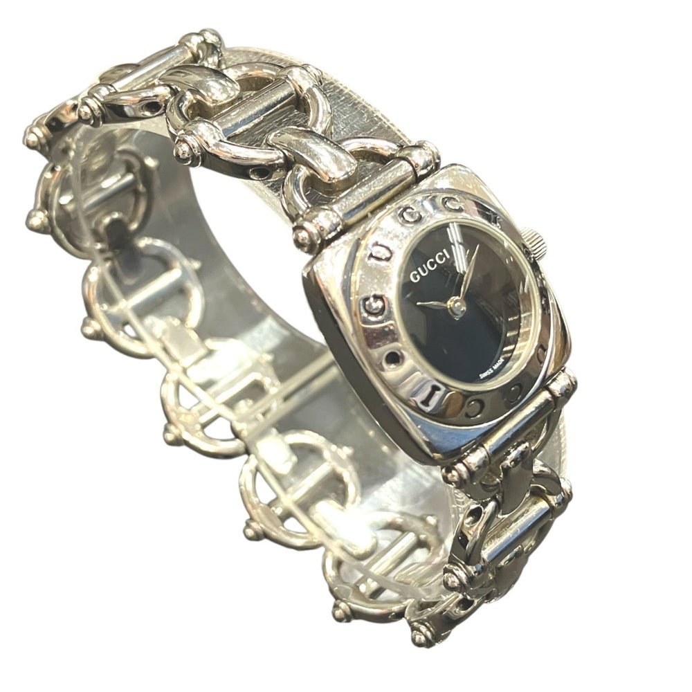 Gucci Horsebit watch, total weight 43.6g, stainless steel, quartz movement, black dial, 6400L — Good