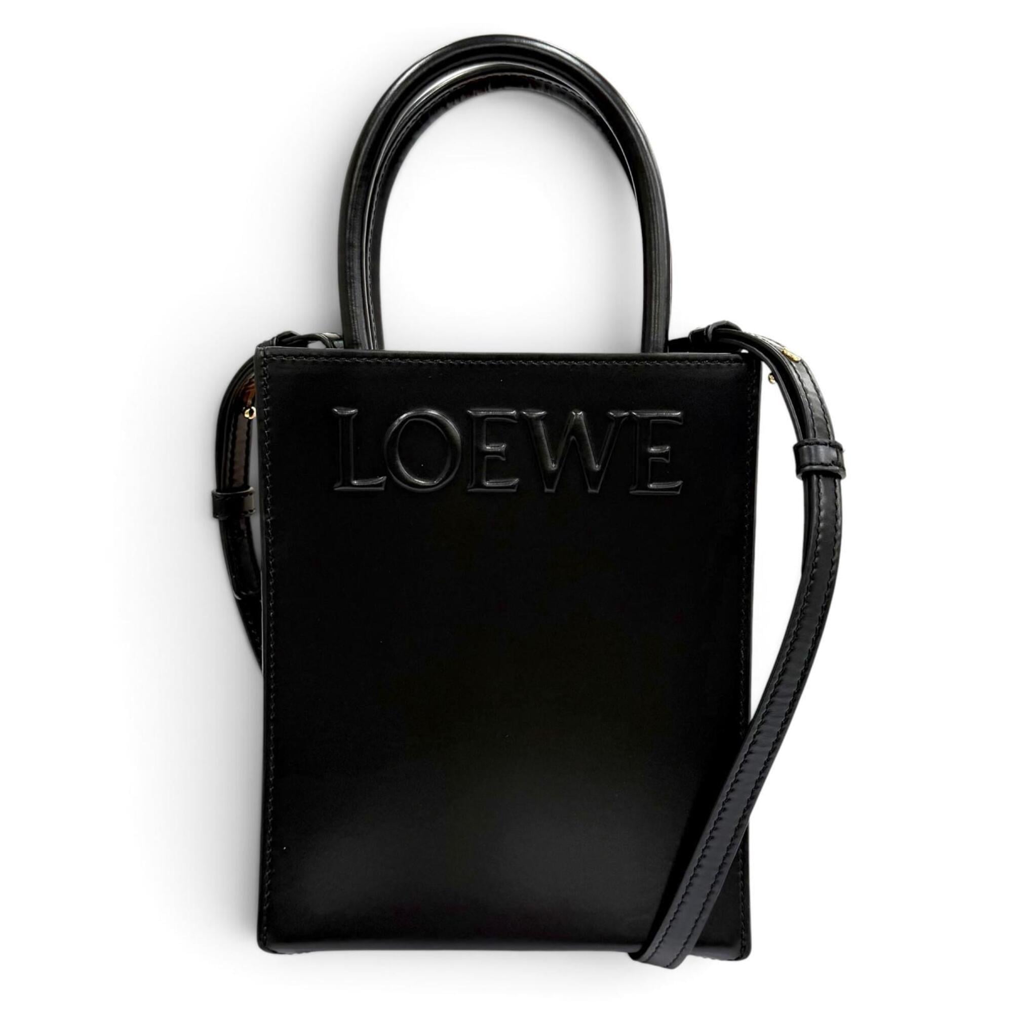 LOEWE A933S30X01 Standard A5 Tote Leather 2-Way Shoulder Bag, Black, Made in Spain, Women's — Like New