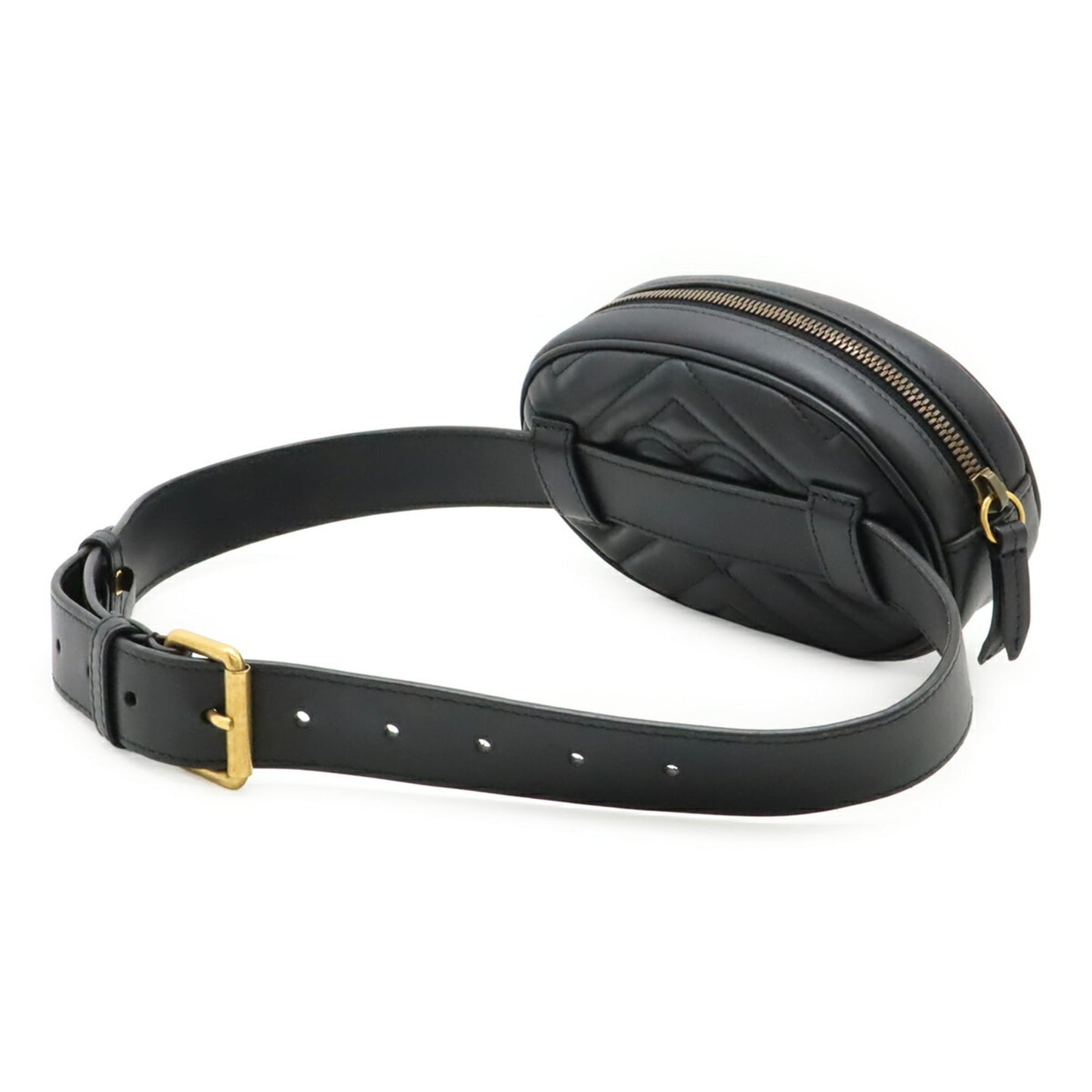 GUCCI GG Marmont Belt Bag, Body Waist Pouch, Quilted Leather, Black, #75 476434
