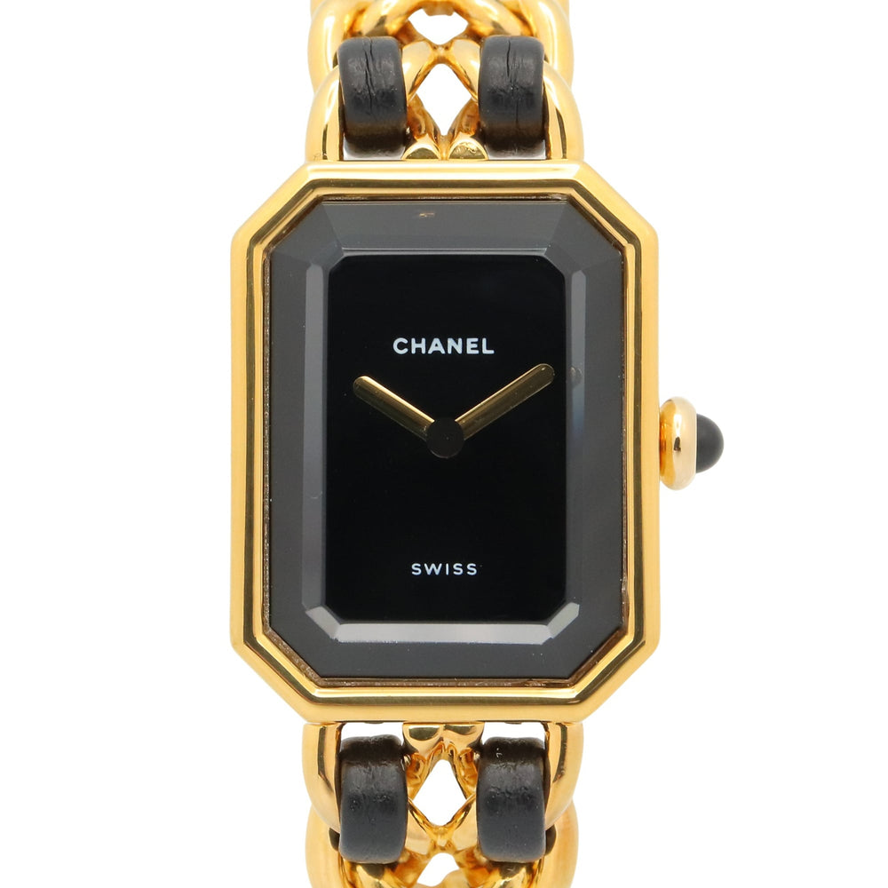 Chanel CHANEL Première S Watch, Gold Plated (GP), Leather Strap, Women's, Black, H0001 — Very Good