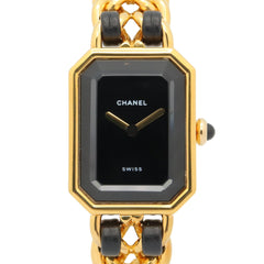 Chanel CHANEL Première S Watch, Gold Plated (GP), Leather Strap, Women's, Black, H0001 — Very Good