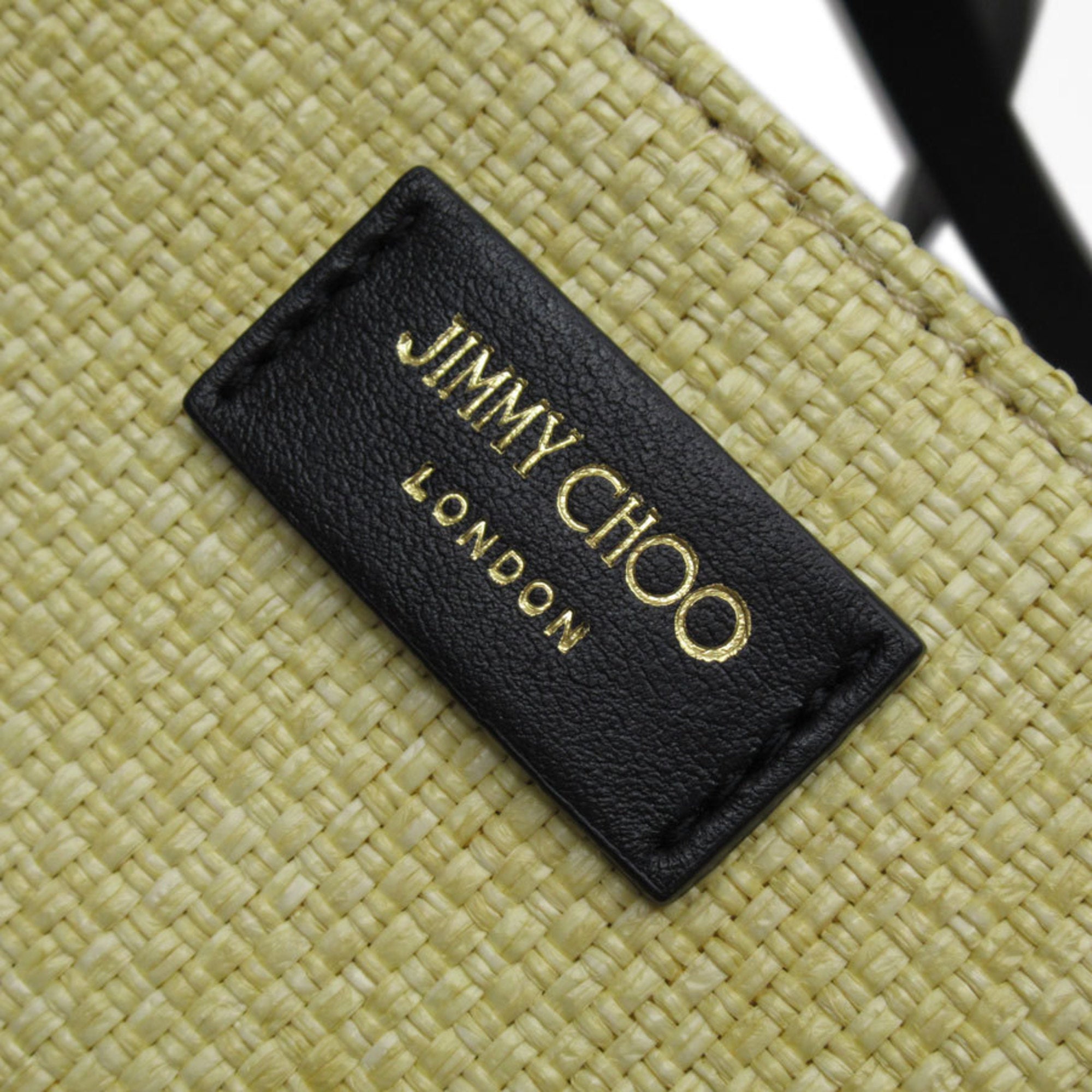 JIMMY CHOO Shoulder Bag Raffia Leather Natural x Black Women's t19066g