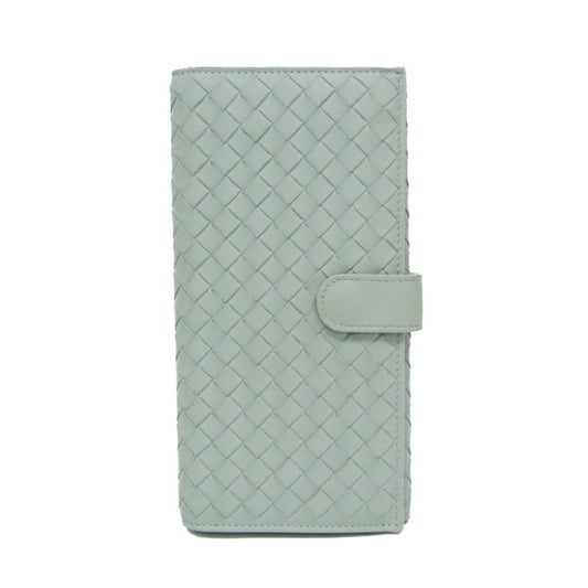 Bottega Veneta Intrecciato Men,Women Leather Long Wallet (bi-fold) Light Blue Gray