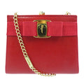 Excellent condition Salvatore Ferragamo Vara Ribbon embossed lizard red shoulder bag 223354 with gold chain. Item number 0018. Ferragamo.