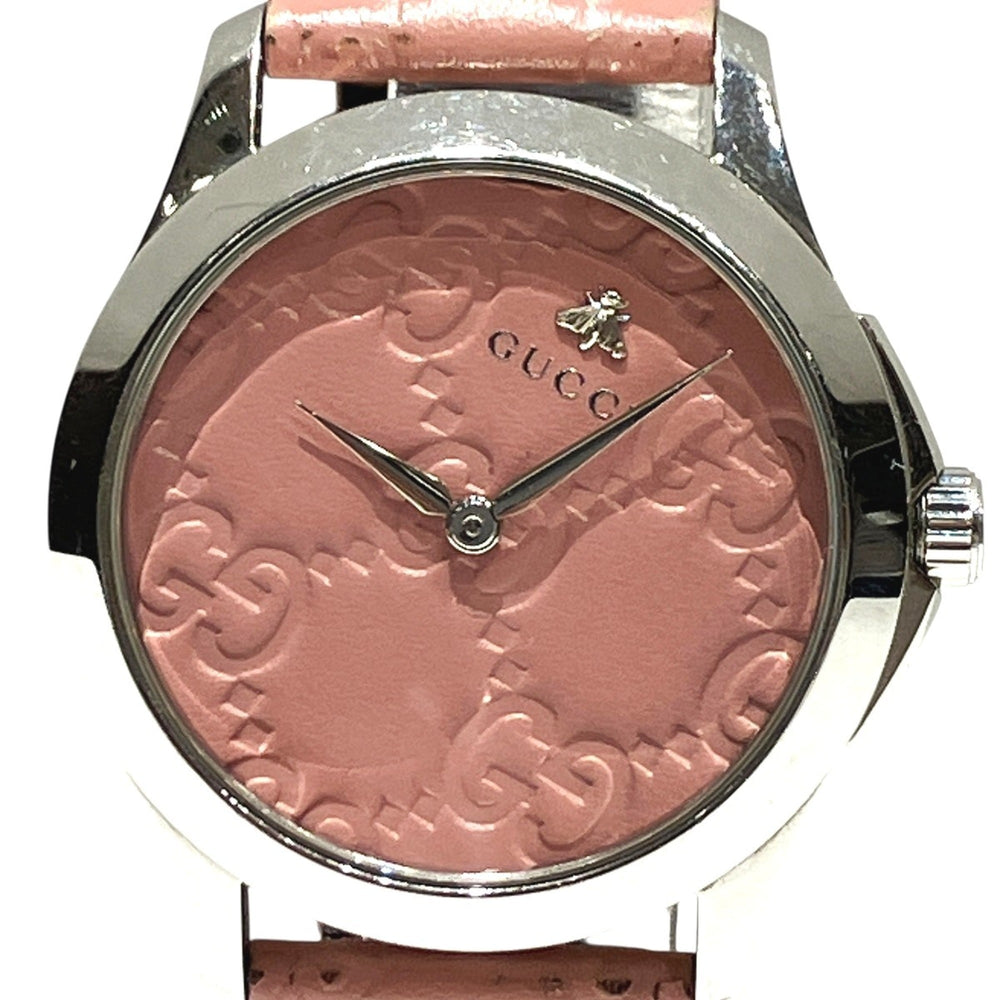 Gucci GUCCI G-Timeless Watch Bee Total weight 55.9g Stainless steel Genuine leather Quartz Pink dial 126.4 — Good