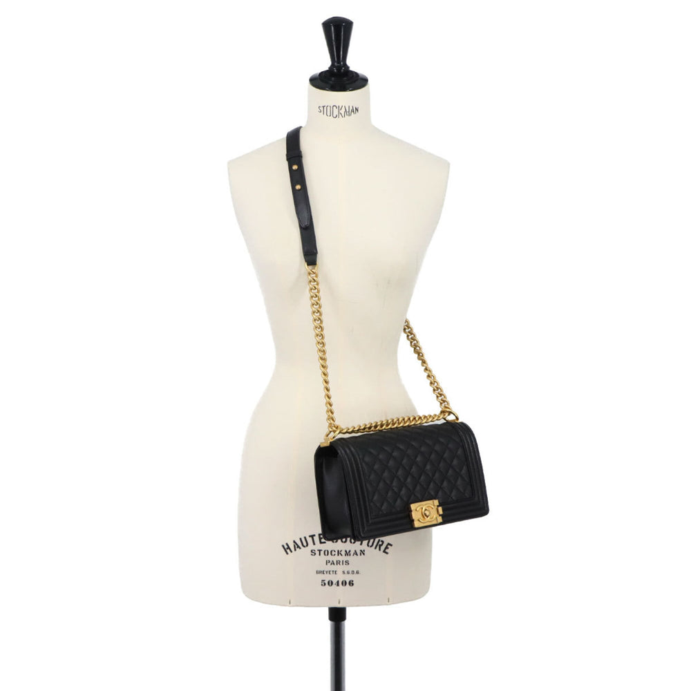 Chanel Boy Chain Shoulder Handbag, Caviar Leather, Black, A67086, Gold Hardware, BOY CHANEL Bag — Like New