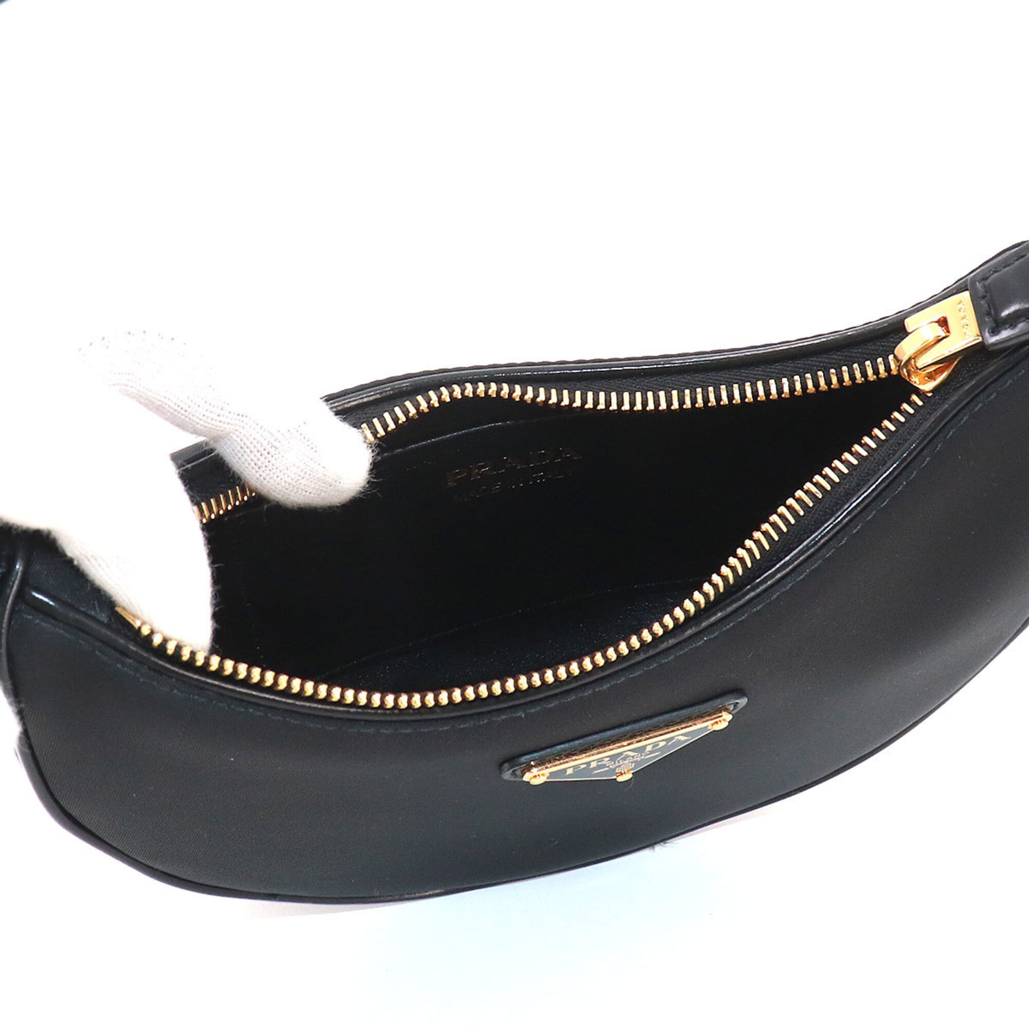 Prada Arque Small 2-way Hand/Shoulder Handbag, Nylon and Leather, Black, 1BC194, Gold Hardware — New - Store Return