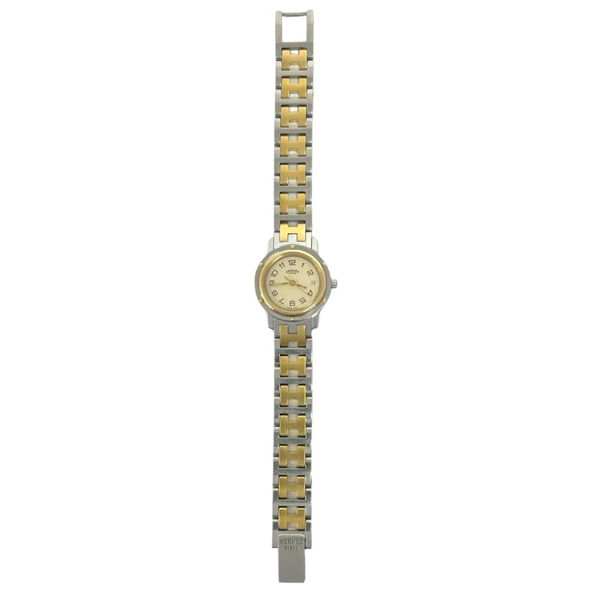 HERMES Clipper Stainless Steel GP Quartz Wristwatch, Silver/Gold, 23912 — Good