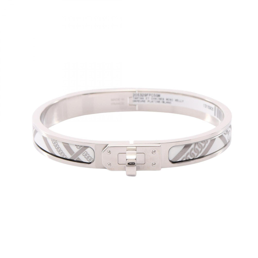 Hermes Mini Click Kelly PM Honage Tartan et Chaine Bangle Accessory, Stainless Steel Enamel, Women's, Silver/White — New - Store Return