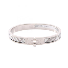 Hermes Mini Click Kelly PM Honage Tartan et Chaine Bangle Accessory, Stainless Steel Enamel, Women's, Silver/White — New - Store Return