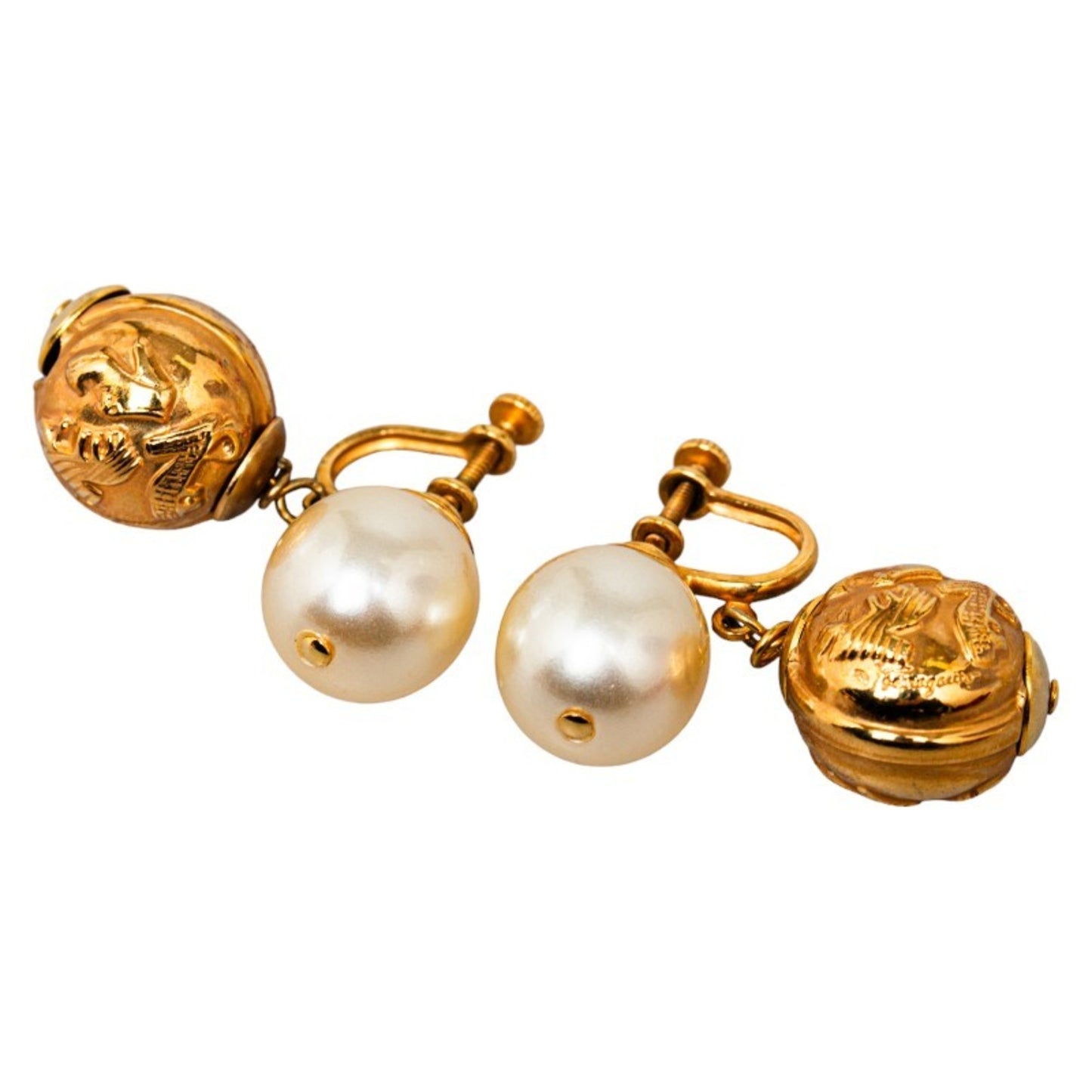 Salvatore Ferragamo Pearl Earrings Gold Plated Women's