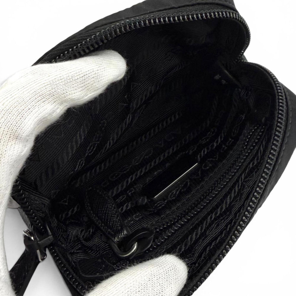 PRADA 1ND339 Micro Re-Nylon Pouch Small Triangle Logo Makeup Black Made in Italy Women's — Like New