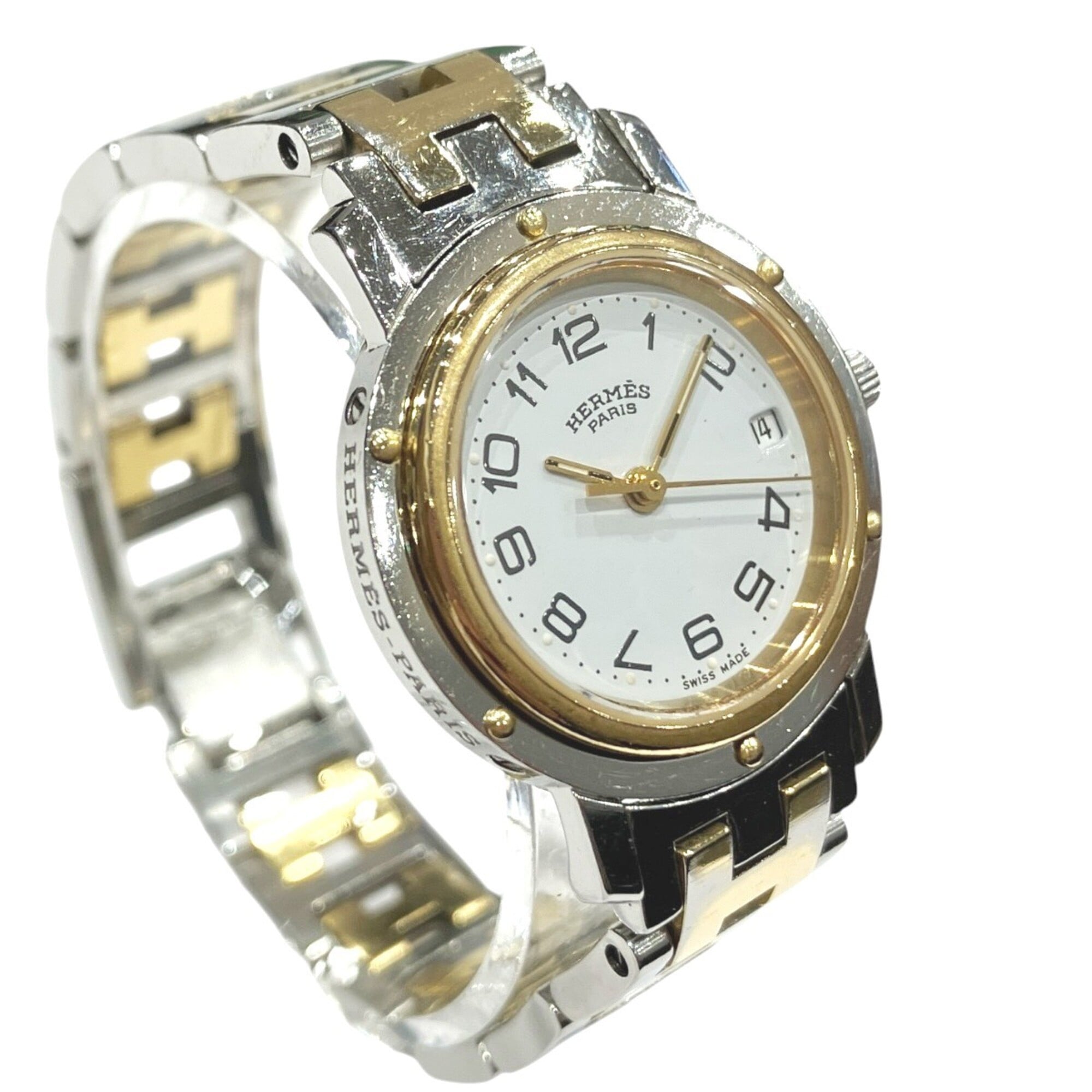 Hermes Clipper watch, total weight 36.2g, stainless steel, quartz movement, white dial, CL3.240 — Good