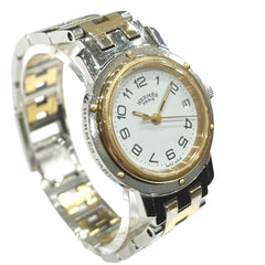 Hermes Clipper watch, total weight 36.2g, stainless steel, quartz movement, white dial, CL3.240 — Good