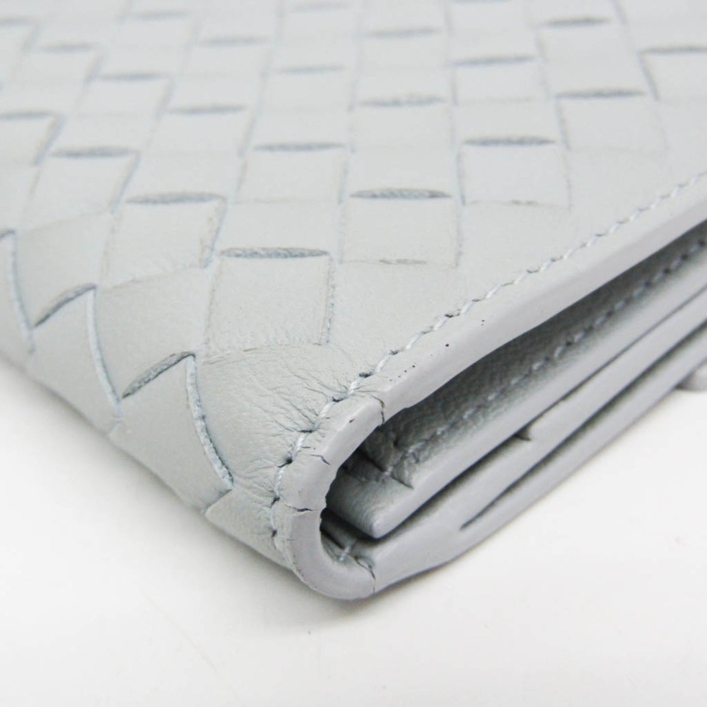 Bottega Veneta Intrecciato Men,Women Leather Long Wallet (bi-fold) Light Blue Gray