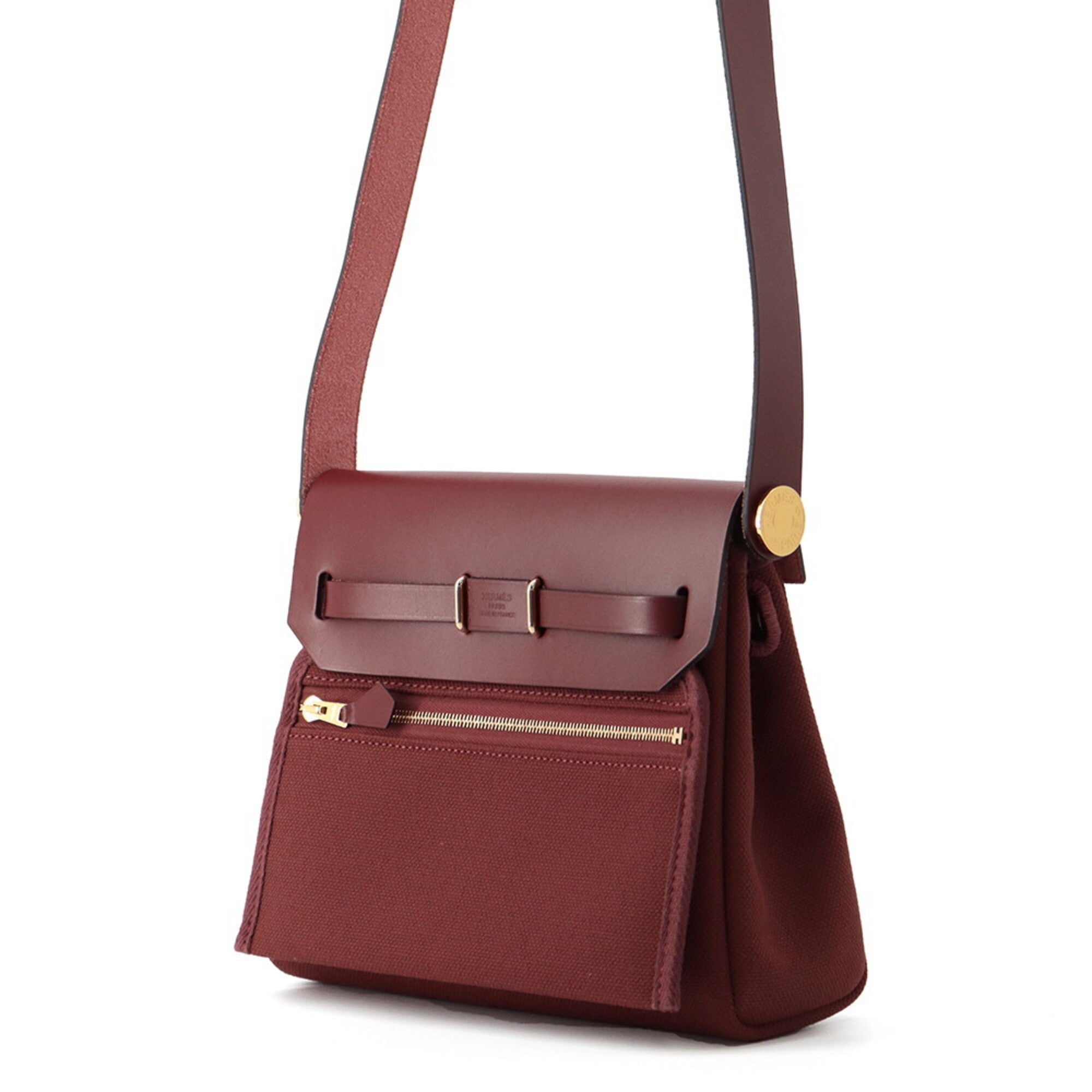 Hermes Shoulder Bag Herbag Zip Mini Rouge H Toile Military Vache Hunter K Stamp HERMES Handbag — Like New