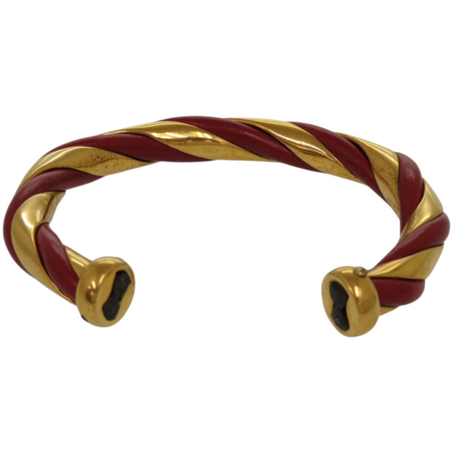 Hermes Twist Metal Leather Bangle, Red Gold Hardware, 0079 HERMES