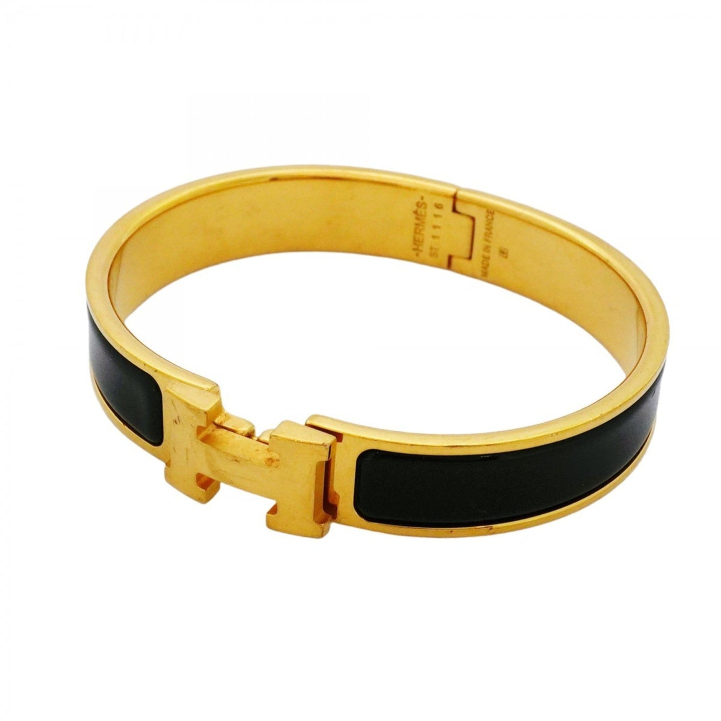 Hermes Click-Clack PM Bangle in GP-plated Gold and Black for Women